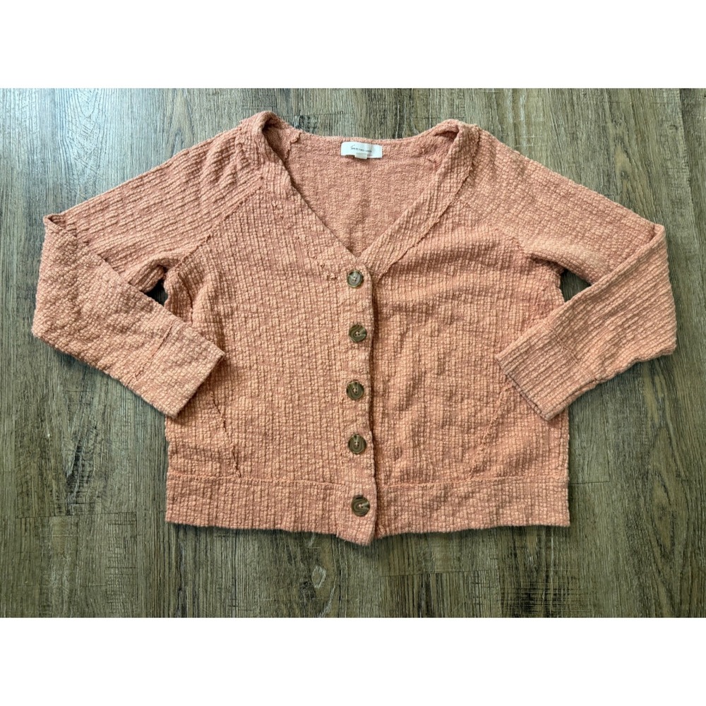 Two by Vince Camuto Textured V-Neck Cardigan Coral Peach Size L
